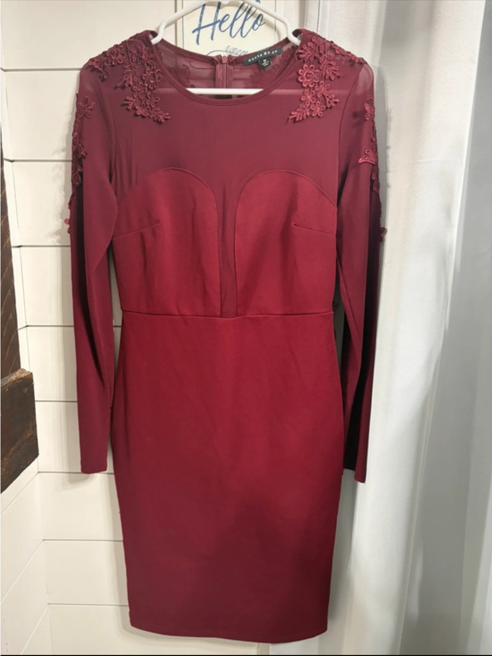 Haute Monde Burgundy Long-Sleeve Embroidered Sheath Dress